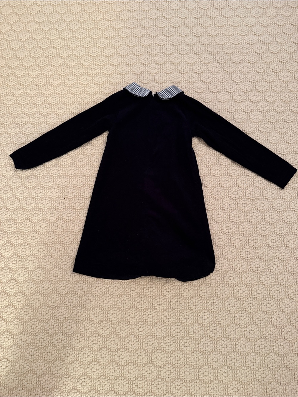 NBW Navy Corduroy Long Sleeve Dress with Gingham Collar - Picture 3 of 3